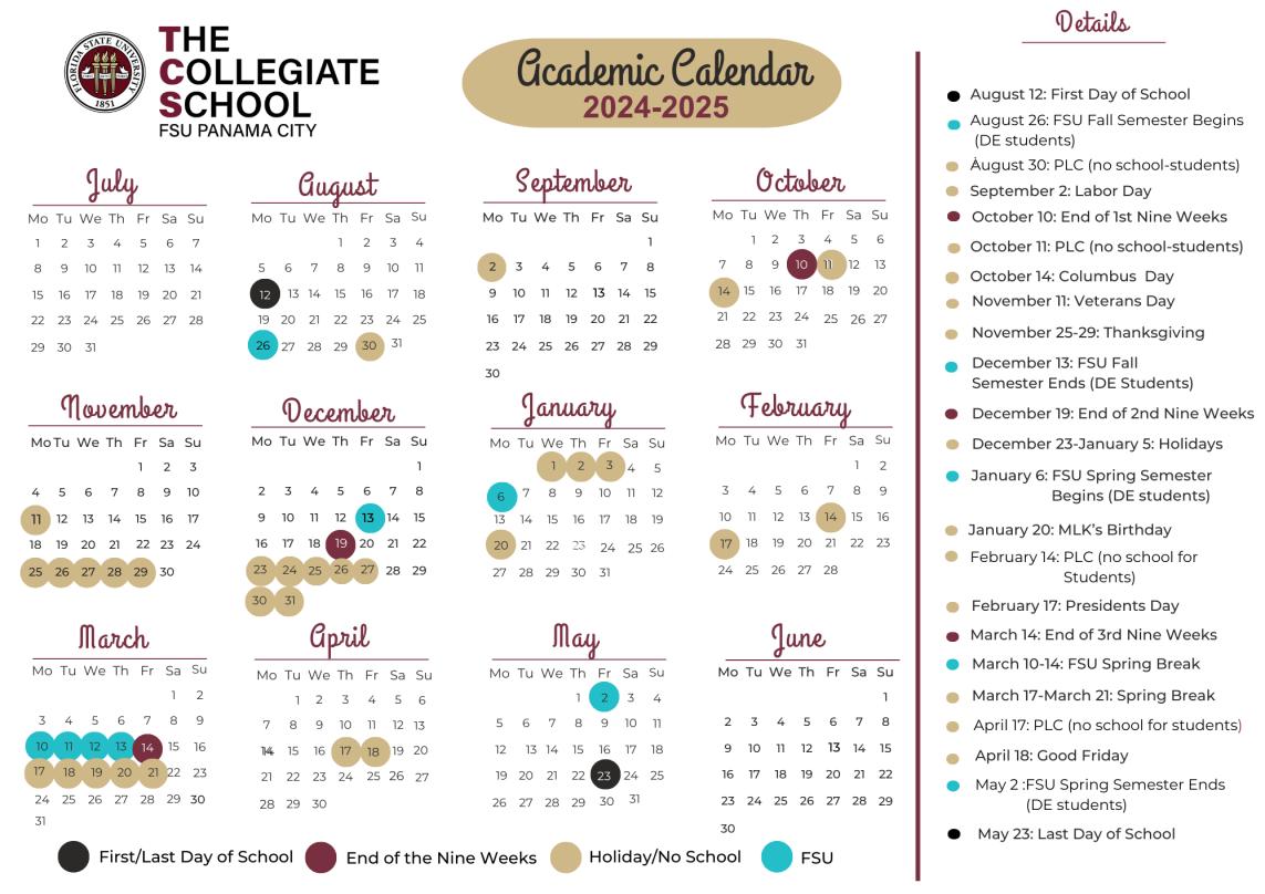 Academic School Calendar The Collegiate School